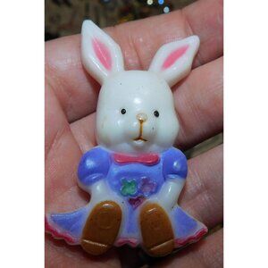Vintage Nostalgic Easter Bunny Pin White And Purple Plastic